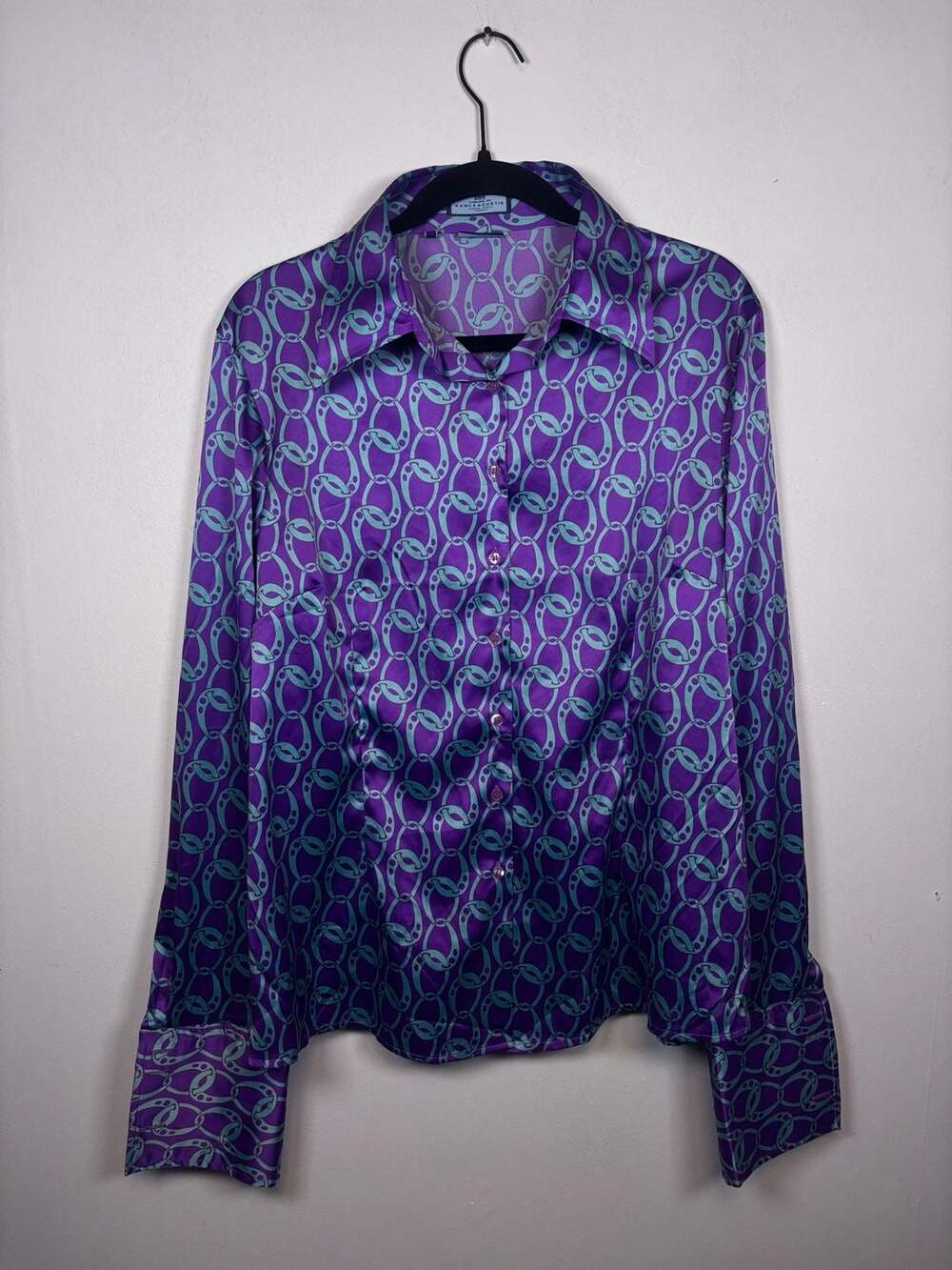 Hawes & Curtis Purple And Teal Chain Print Long Sleeve Button Down Shirt UK 20